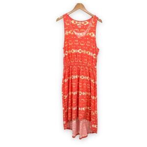 Natural Reflections orange scoop neck high low hem ikat sleeveless dress large